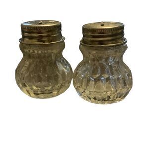 Vintage Mini Salt And Pepper Shakers Ridged Clear Glass Classic Americana
